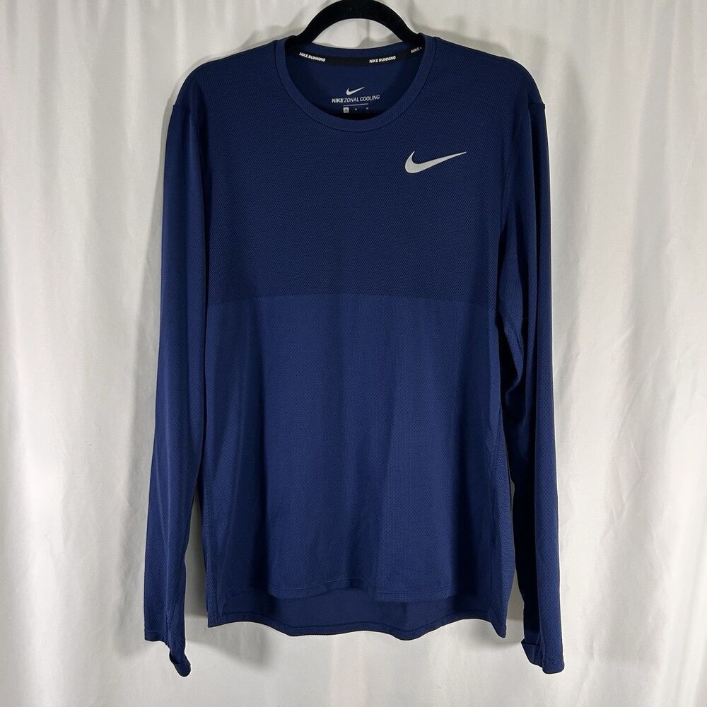 Nike Zonal Cooling Running Shirt Men's Medium Blue Long Sleeve Crew Neck Breath